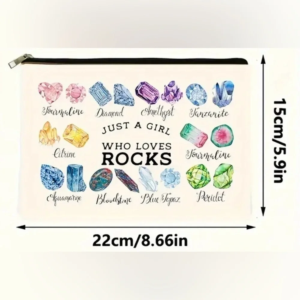 Crystal Print Girl Who Loves Rocks Makeup Bag